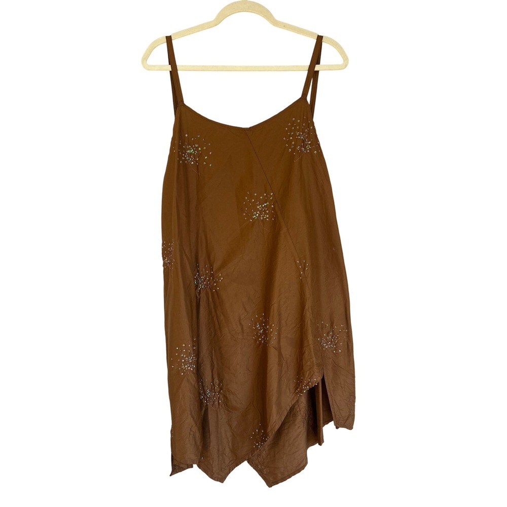 Krista Larson Dress One Size Brown 100% Silk Beadedl Slip Fall Wedding Lagenlook